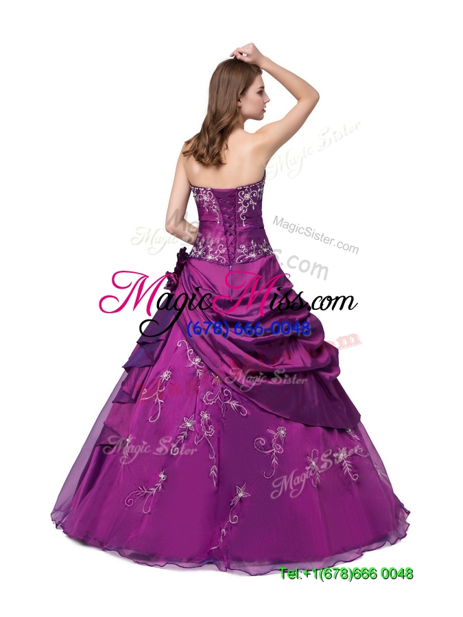 wholesale puffy embroideried and bubbles eggplant purple quinceanera dress with strapless
