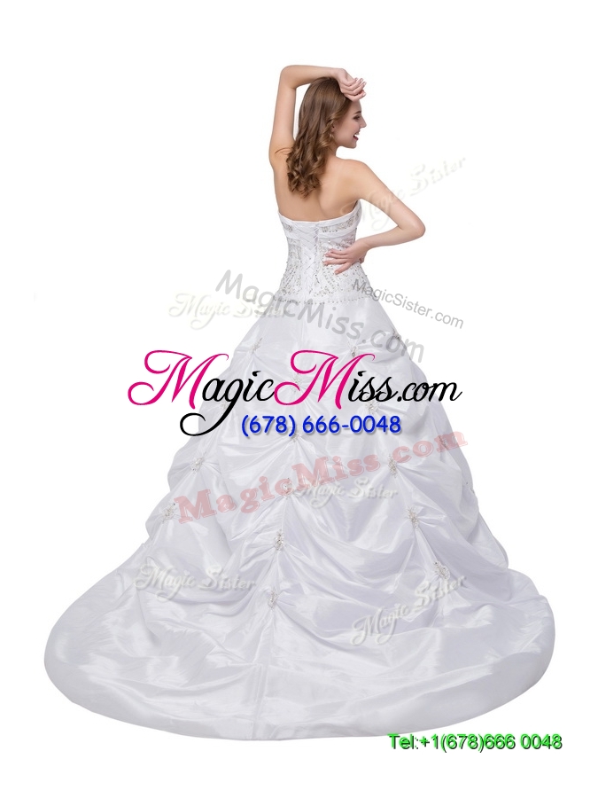 wholesale puffy strapless brush train white quinceanera dress with beading and pick up