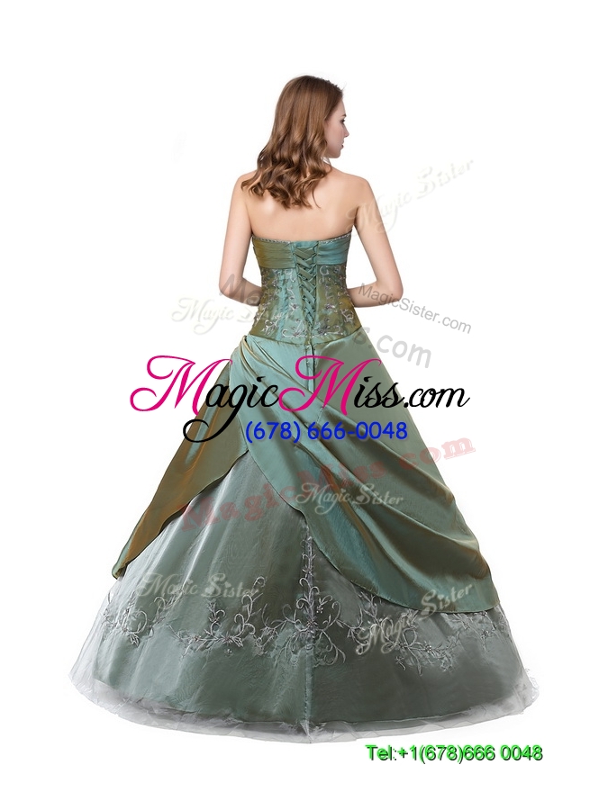 wholesale puffy strapless organza long quinceanera dress with embroidery