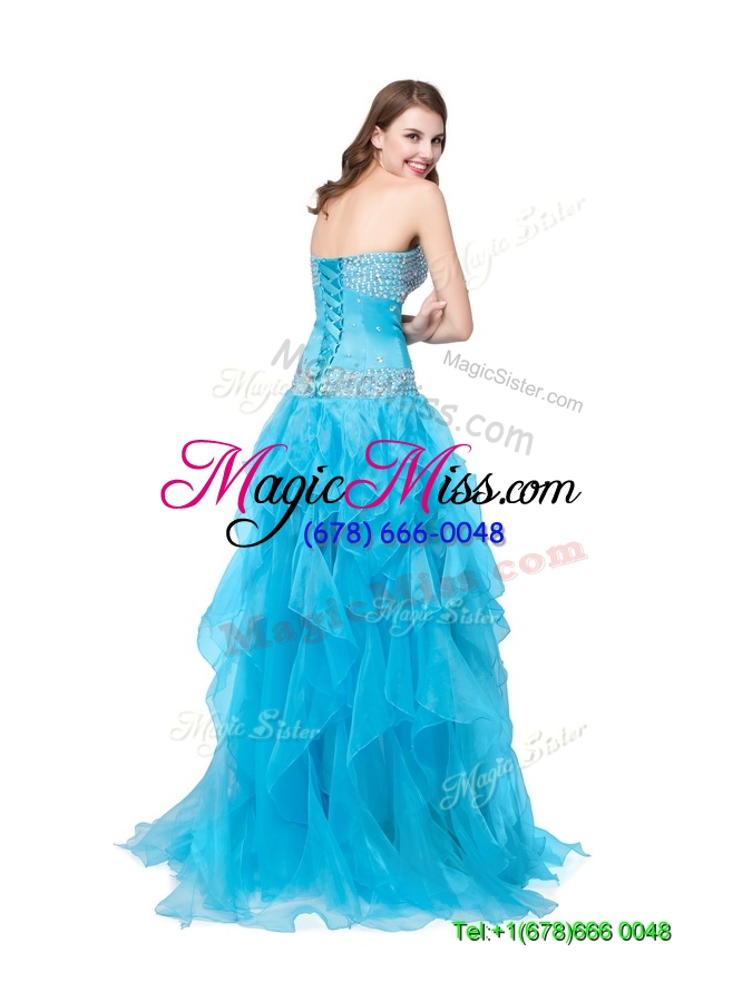 wholesale column sweetheart lace up long prom dresses with beading and ruffles