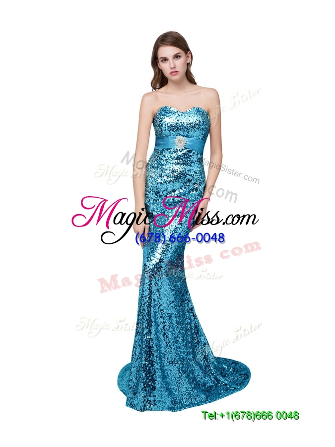 wholesale sexy column sweetheart brush train royal blue prom dresses with sequins