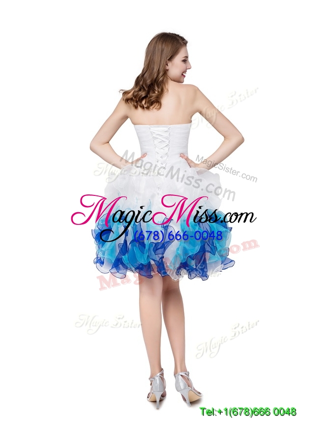 wholesale cute puffy sweetheart  beaded and ruffled short prom dresses in multi color