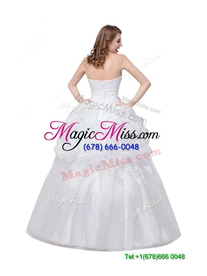 wholesale ball gown sweetheart oganza white long wedding dress with appliques and bubbles