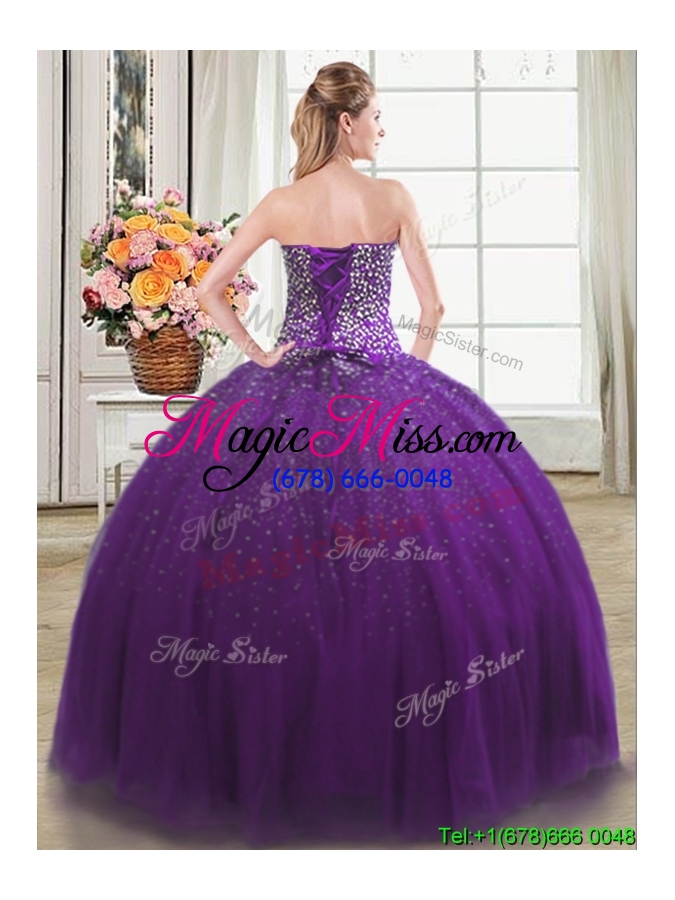 wholesale beautiful puffy beaded bodice tulle quinceanera dress in purple