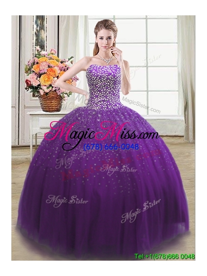 wholesale beautiful puffy beaded bodice tulle quinceanera dress in purple