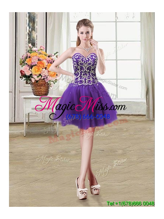 wholesale two for one beaded bodice and sequins tulle detachable quinceanera dress in purple