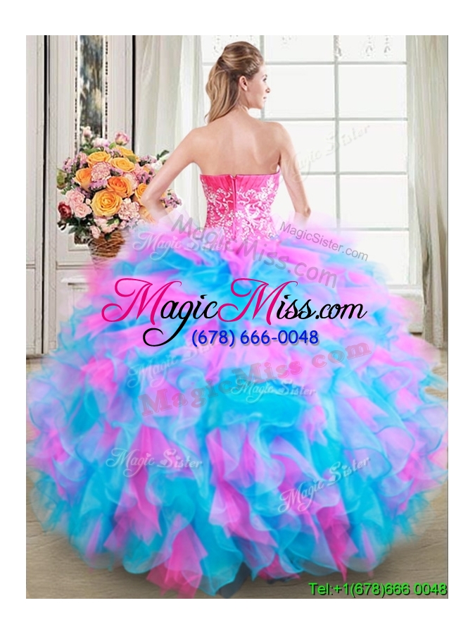 wholesale gorgeous puffy zipper up tulle and organza quinceanera dress in pink and blue
