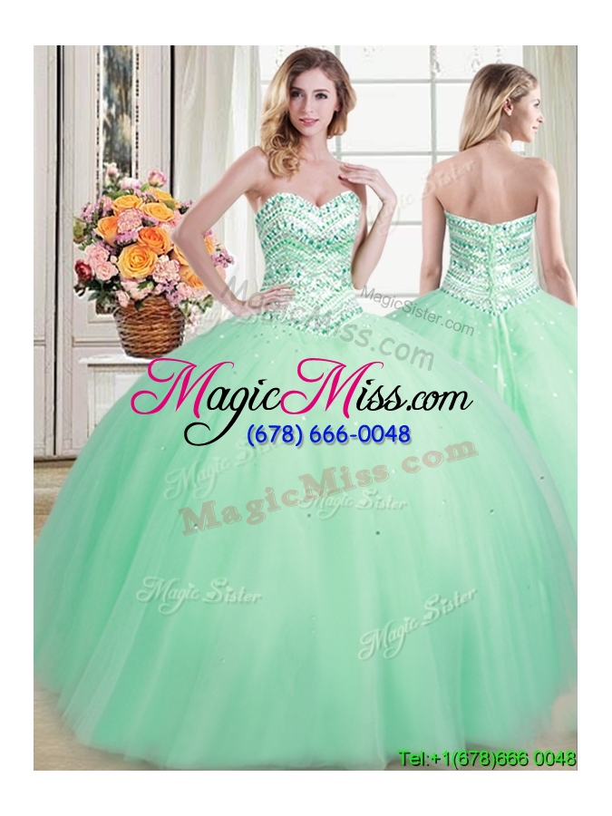 wholesale hot sale beaded sweetheart apple green removable quinceanera dresses in tulle
