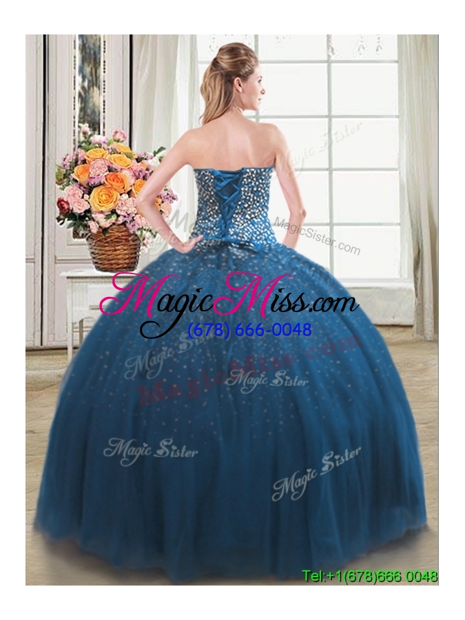 wholesale classical puffy sweetheart beaded bodice tulle teal quinceanera dress