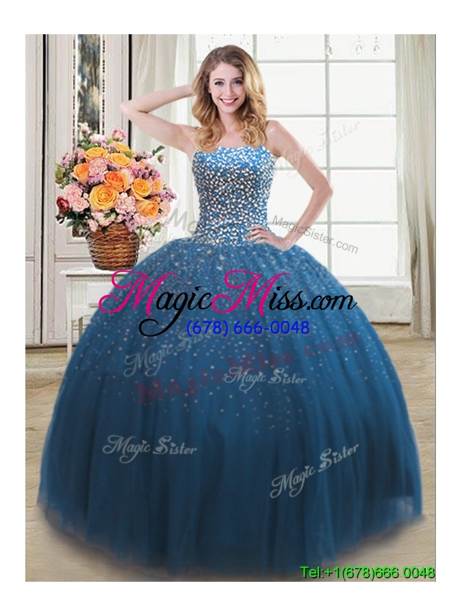 wholesale classical puffy sweetheart beaded bodice tulle teal quinceanera dress