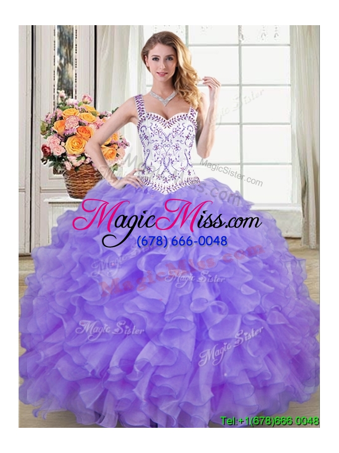 wholesale pretty straps organza ruffled and beaded quinceanera dress in lavender