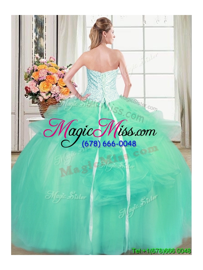 wholesale gorgeous strapless beaded turquoise quinceanera dress with appliques and ruffles