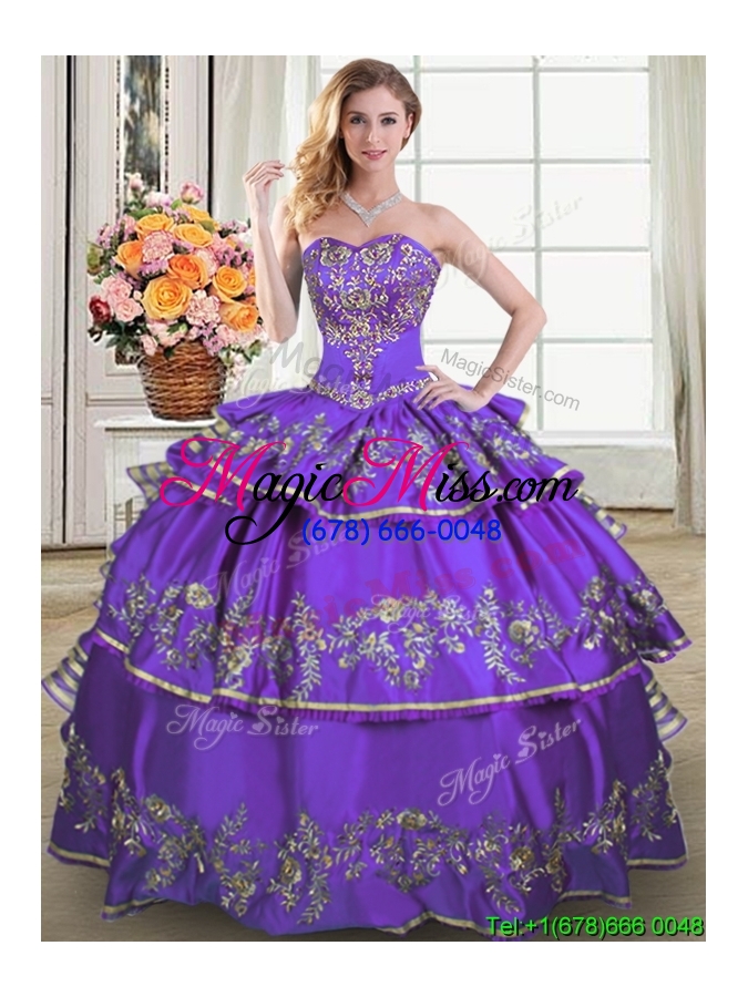 wholesale unique puffy sweetheart taffeta embroideried and ruffled layers quinceanera dress in purple