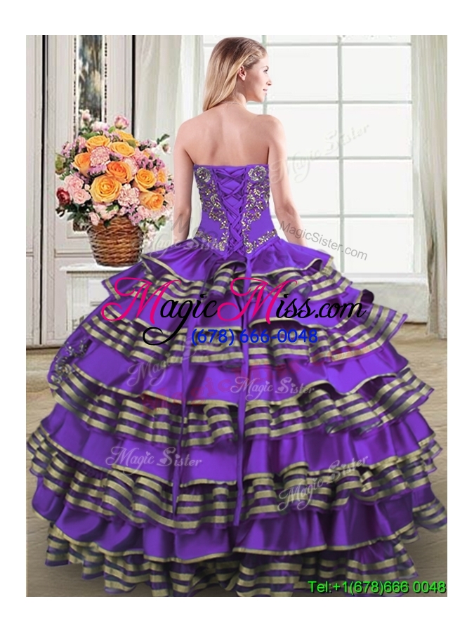 wholesale unique puffy sweetheart taffeta embroideried and ruffled layers quinceanera dress in purple