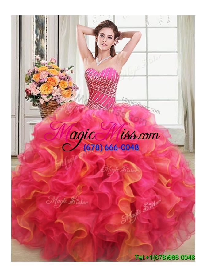 wholesale elegant beaded and ruffled sweetheart two tone quinceanera dress in organza