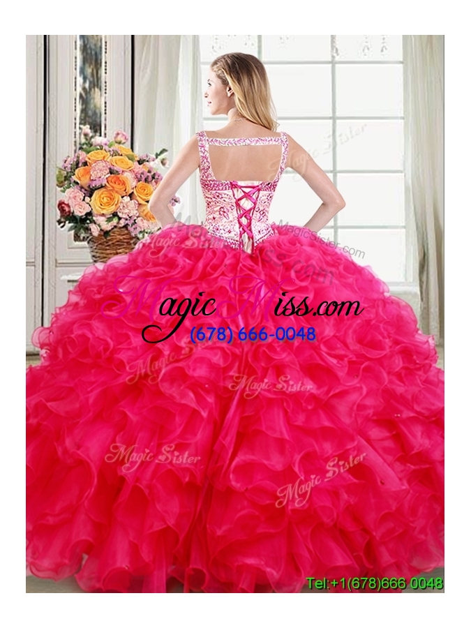 wholesale wonderful laced bodice beaded top ruffled quinceanera dress in hot pink