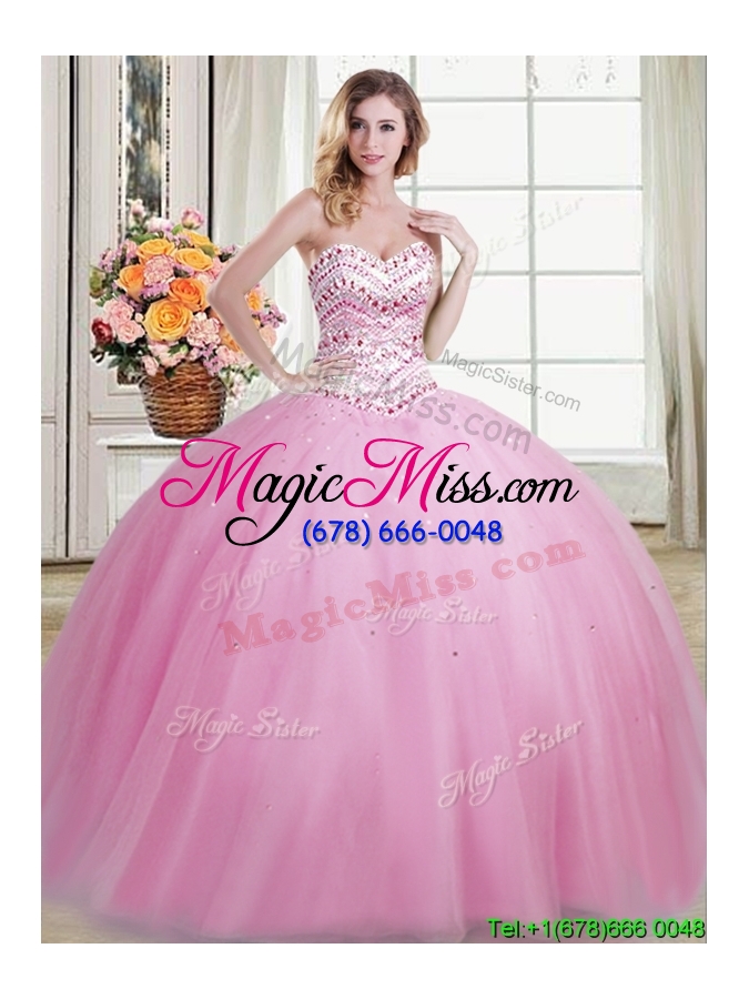 wholesale fashionable puffy skirt tulle rose pink sweet 16 dress with beading