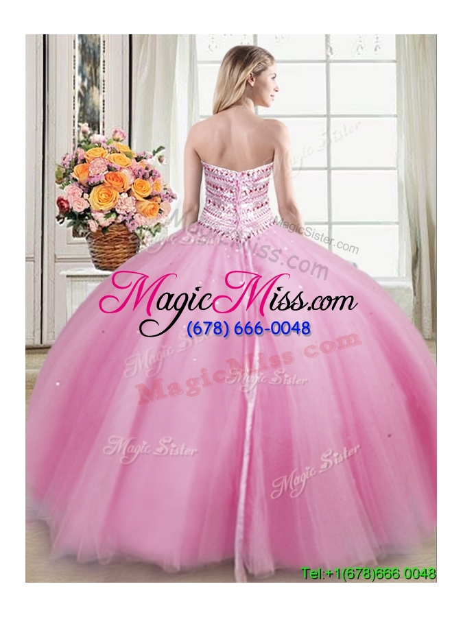 wholesale fashionable puffy skirt tulle rose pink sweet 16 dress with beading
