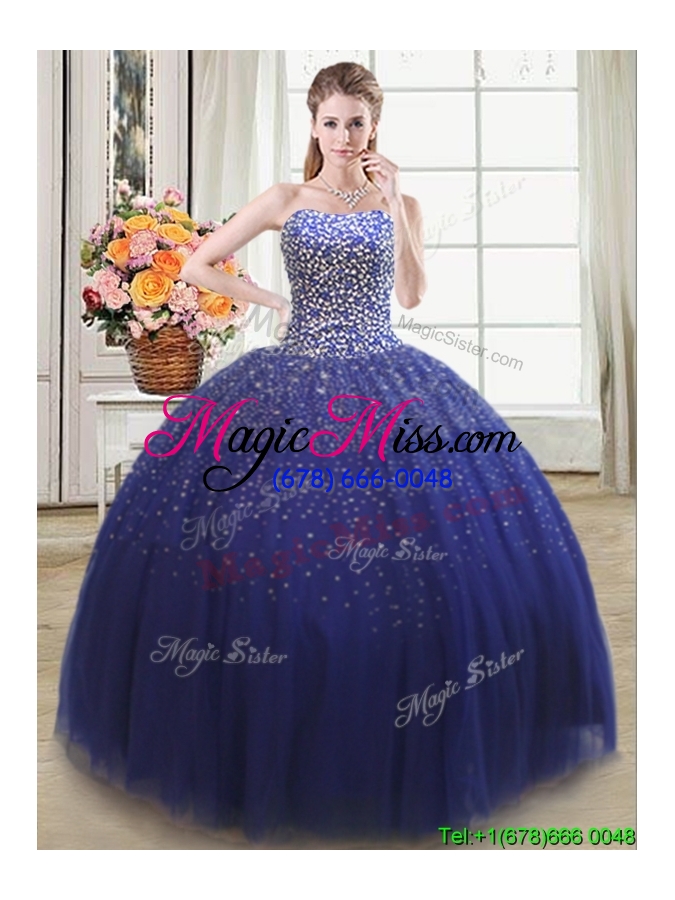 wholesale simple really puffy beaded bodice tulle quinceanera dress in royal blue
