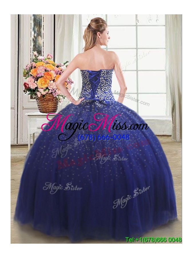 wholesale simple really puffy beaded bodice tulle quinceanera dress in royal blue