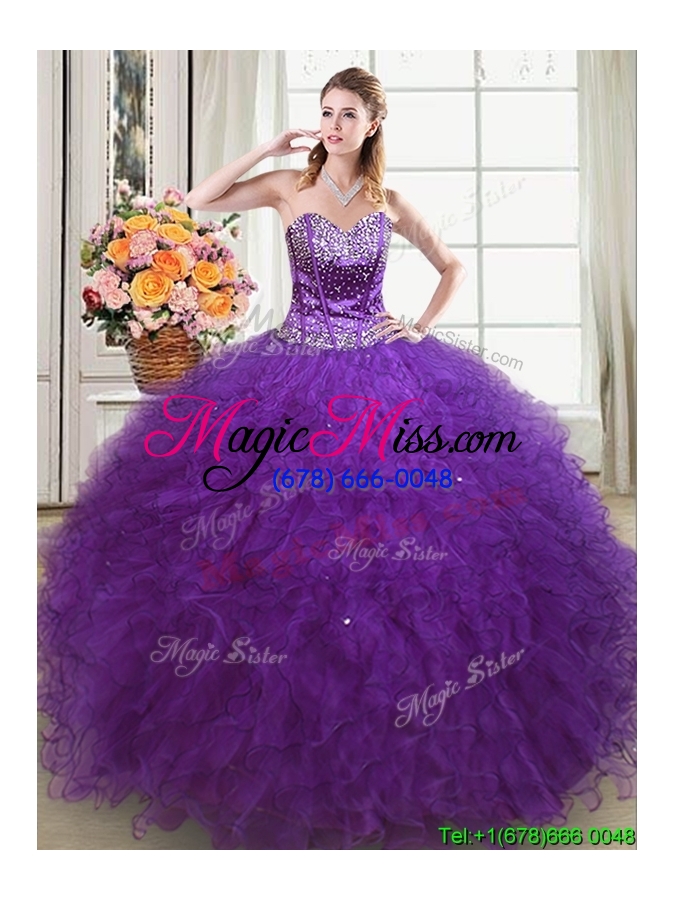 wholesale best selling visible boning ruffled quinceanera dress in eggplant purple