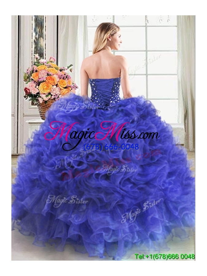 wholesale beautiful sweetheart ruffled and beaded organza quinceanera dress in royal blue