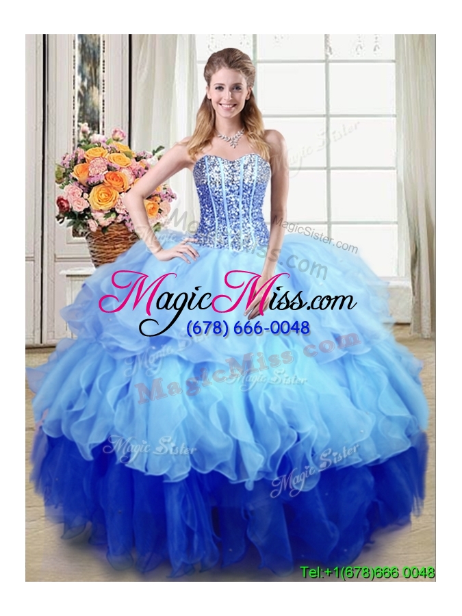 wholesale popular ball gown sweetheart sequined and ruffled quinceanera dress in multi-color