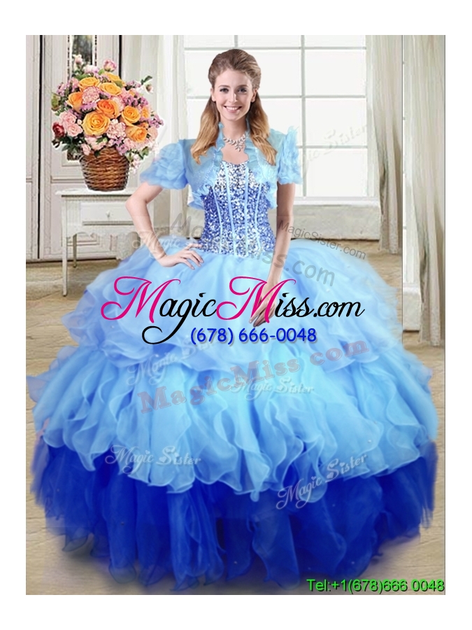 wholesale popular ball gown sweetheart sequined and ruffled quinceanera dress in multi-color