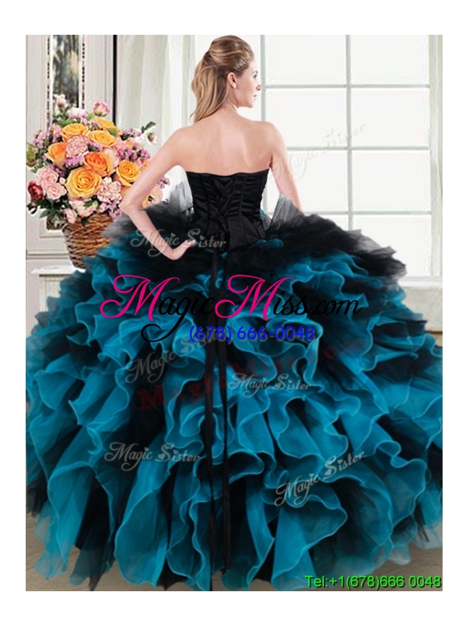 wholesale classical beaded and ruffled quinceanera gown in black and blue