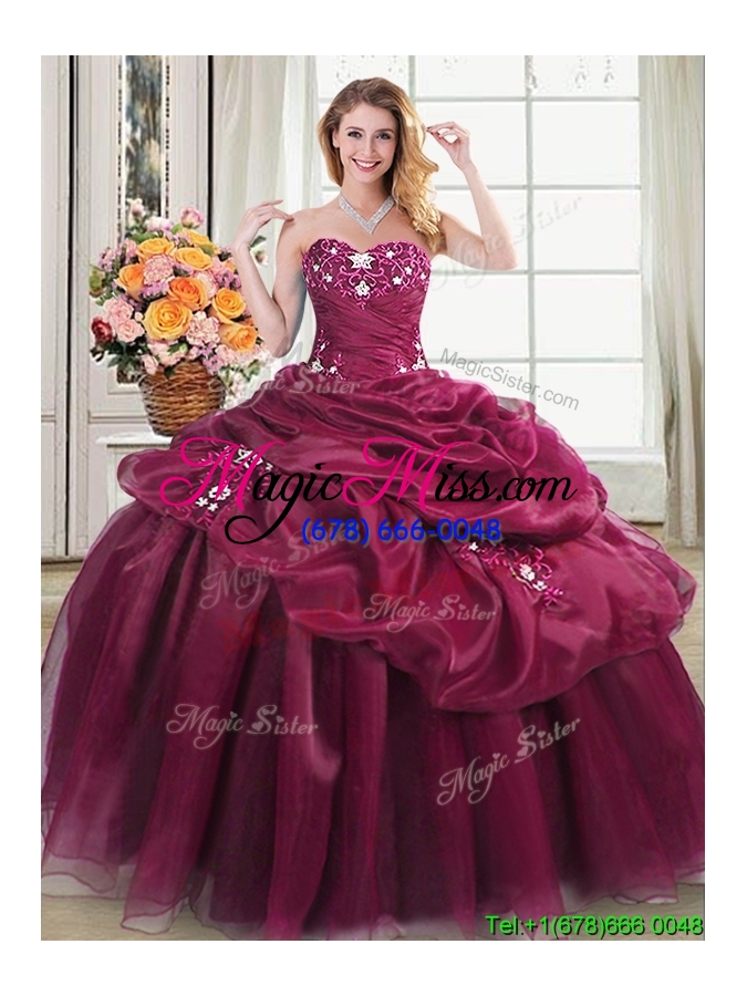 wholesale classical applique and pick ups burgundy sweet 16 dress in organza