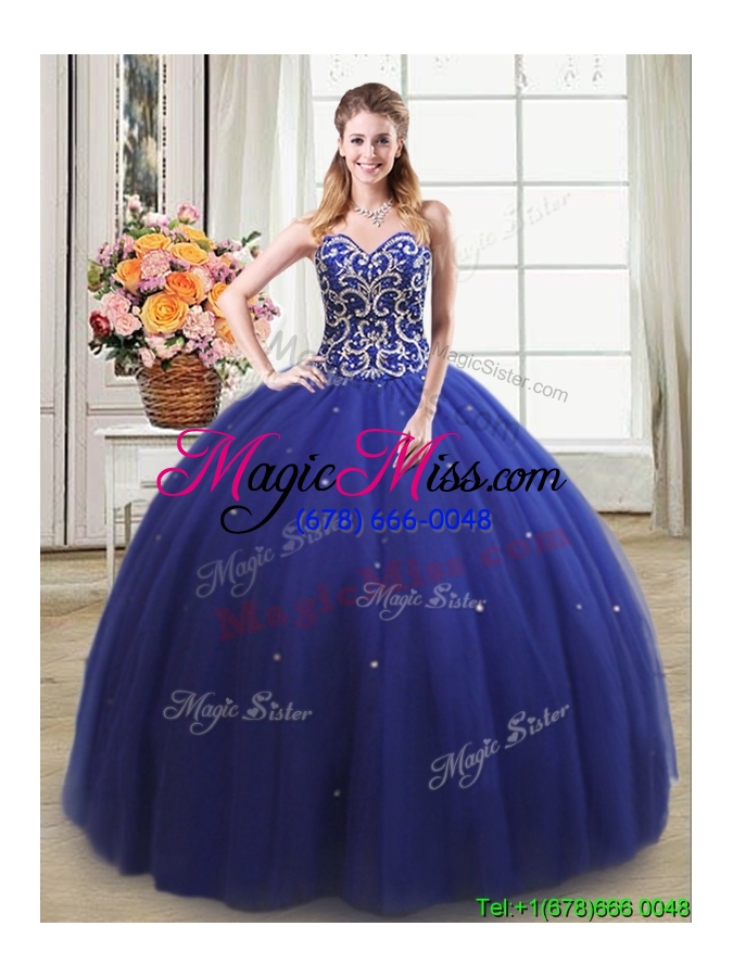 wholesale most popular beaded bodice royal blue sweet 15 dress in tulle