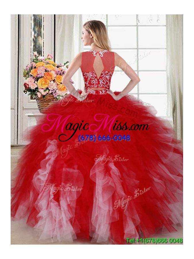 wholesale sexy two piece see through scoop red and white quinceanera dress with beading