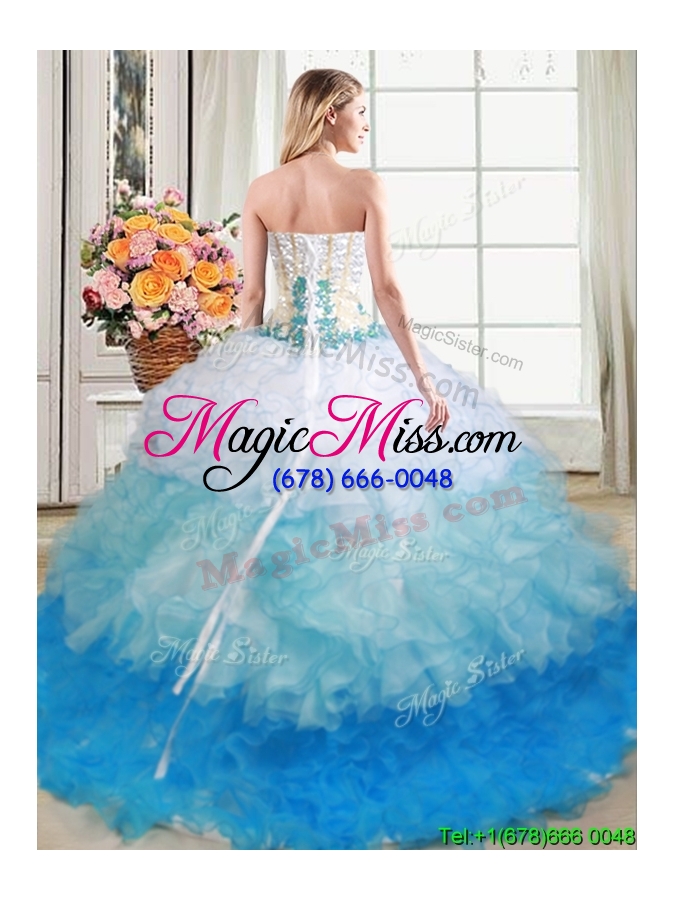 wholesale luxurious sweetheart applique and beaded ruffled quinceanera dress in gradient color