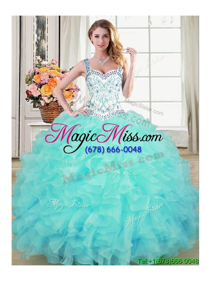 wholesale classical straps organza quinceanera dres with  ruffles and beading