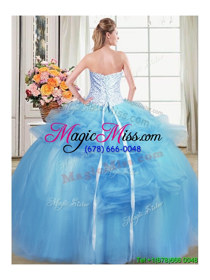 wholesale pretty puffy strapless applique and ruffled quinceanera dress in light blue