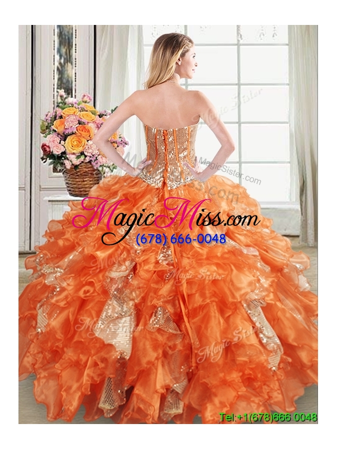 wholesale puffy visible boning sweetheart ruffled quinceanera dress in organza and sequins