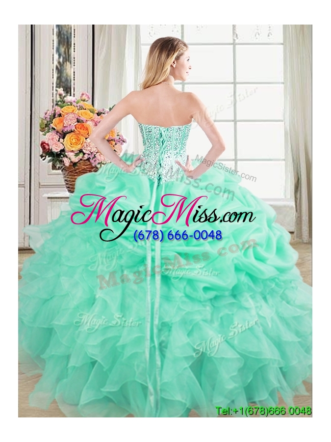 wholesale exclusive visible boning mint quinceanera dress with beaded bodice and ruffles