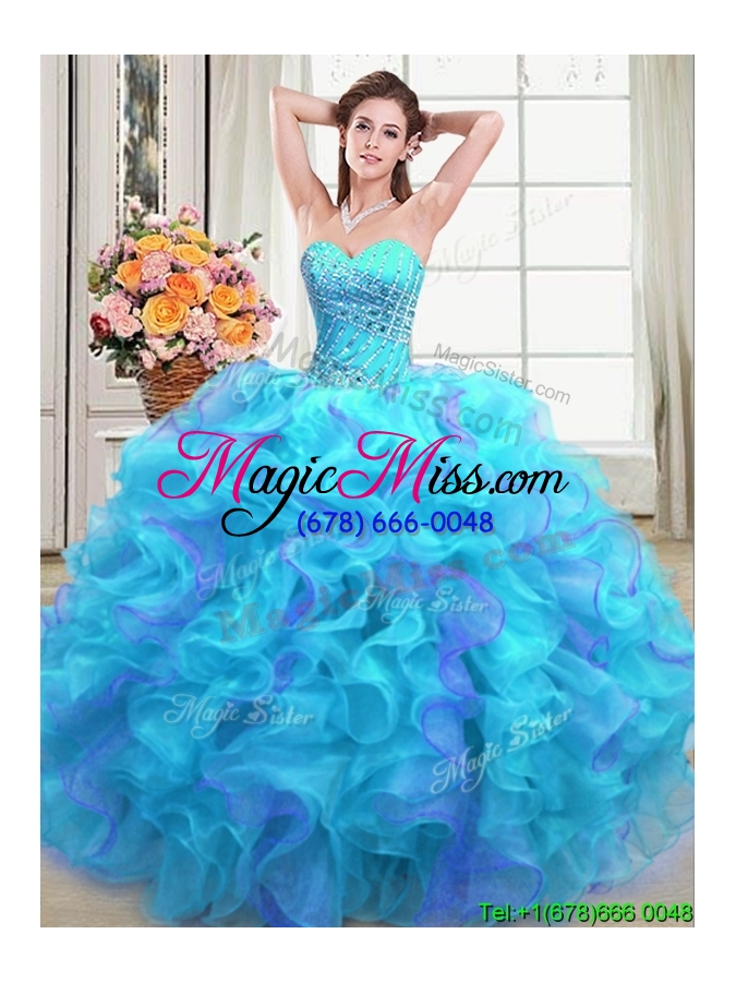 wholesale brand new sweetheart organza two tone quinceanera dress with beading and ruffles