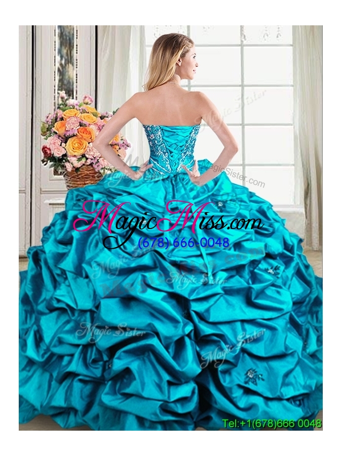 wholesale exclusive taffeta and sequined beaded and bubble quinceanera dress in teal