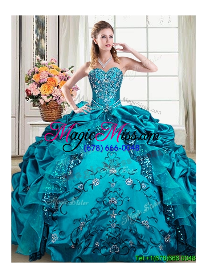 wholesale exclusive taffeta and sequined beaded and bubble quinceanera dress in teal