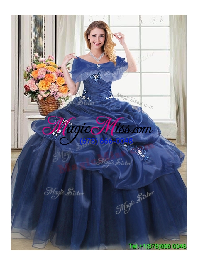 wholesale elegant navy blue sweetheart quinceanera dress with appliques and pick ups
