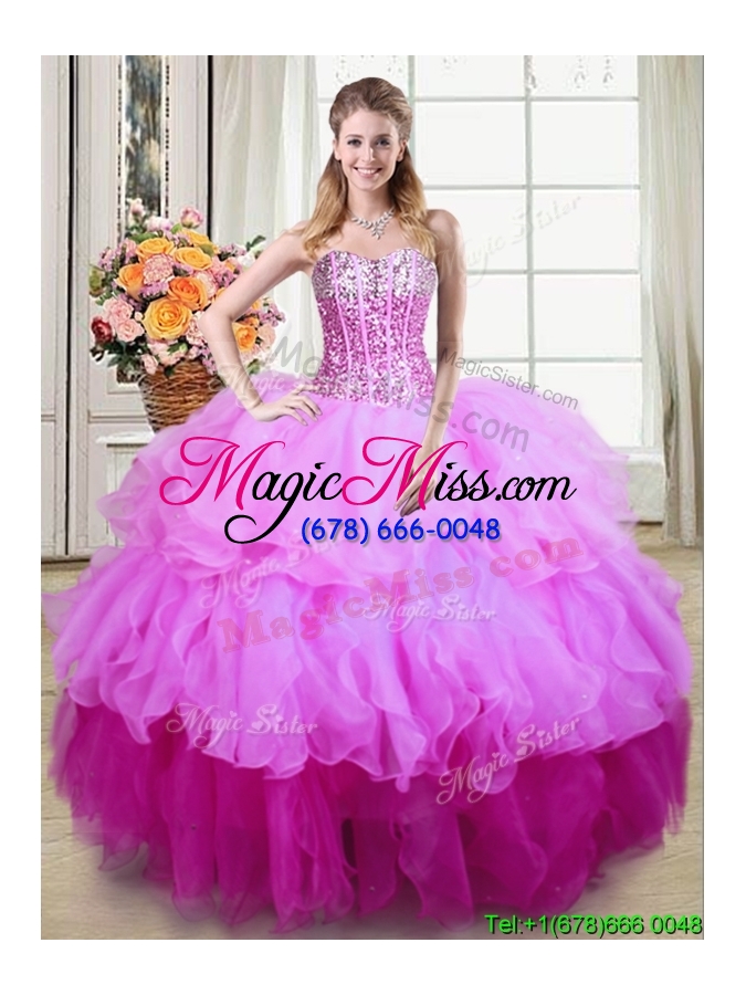 wholesale sweet puffy organza gradient color quinceanera dress with sequins and ruffles