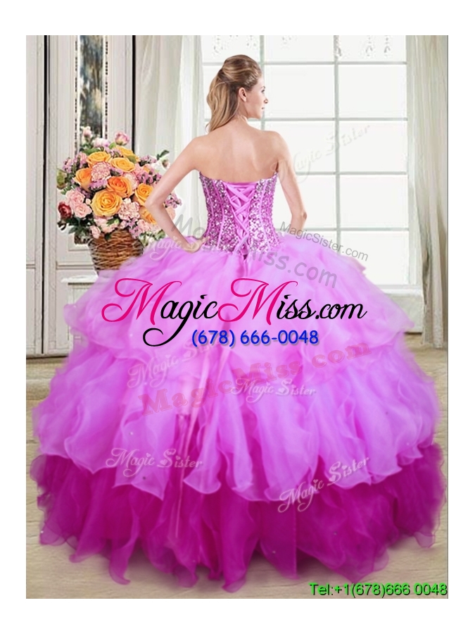 wholesale sweet puffy organza gradient color quinceanera dress with sequins and ruffles