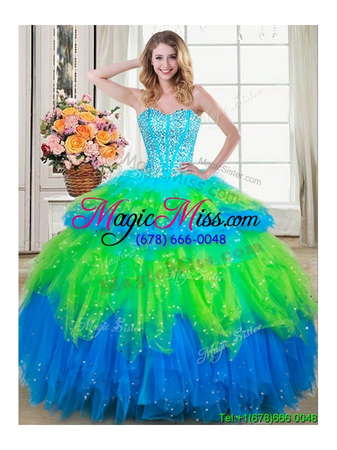 wholesale new style visible boning beaded bodice and ruffled layers quinceanera dress