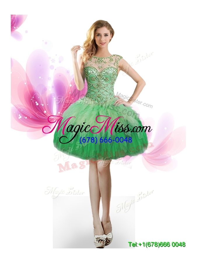 wholesale latest puffy skirt green detachable quinceanera dresses with beading and ruffles