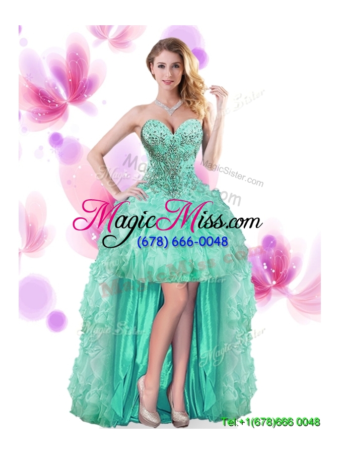 wholesale elegant puffy skirt turquoise removable quinceanera dresses with beading and ruffles