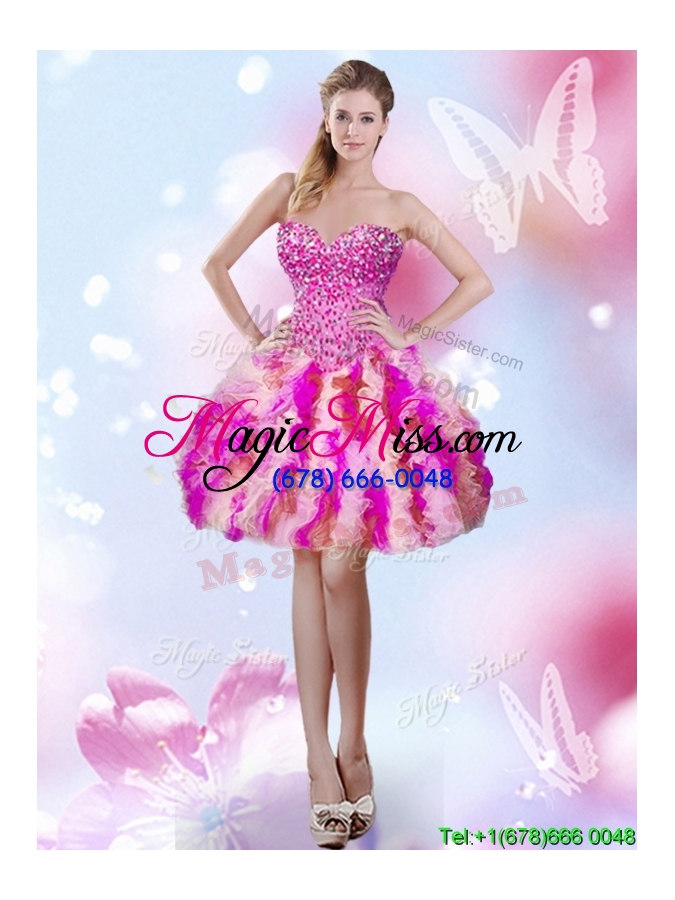 wholesale gorgeous sweetheart rainbow colored detachable quinceanera dresses with beading and ruffles