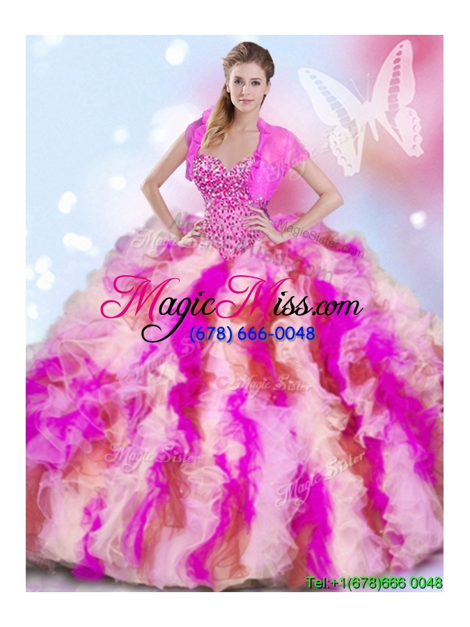 wholesale gorgeous sweetheart rainbow colored detachable quinceanera dresses with beading and ruffles