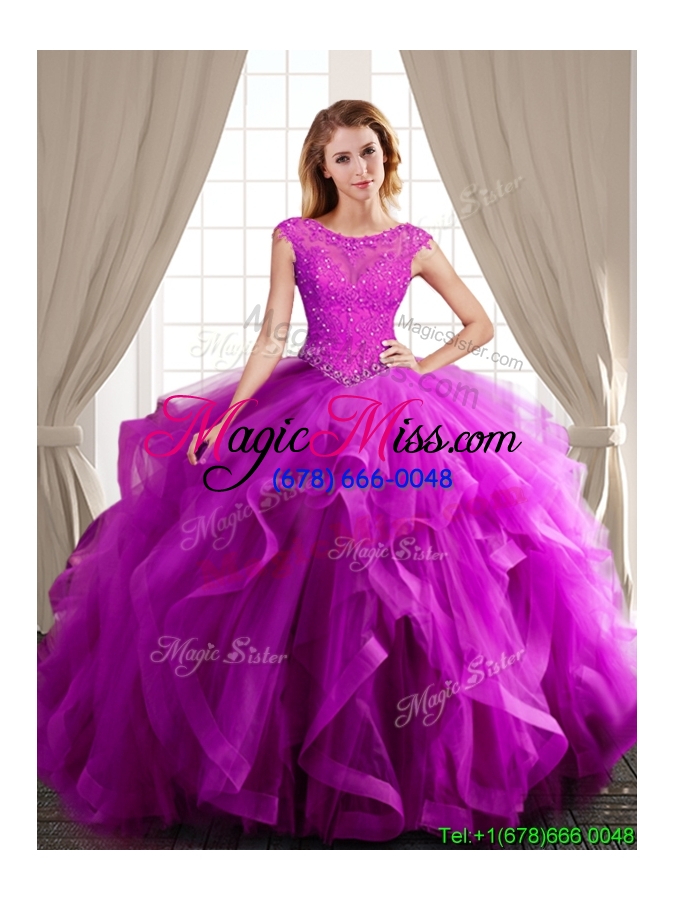 wholesale cheap beaded ruffled and applique brush train removable quinceanera dresses in tulle