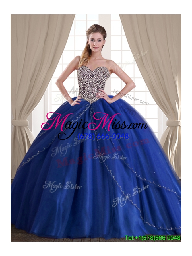 wholesale unique ball gown beaded bodice removable quinceanera dresses in royal blue